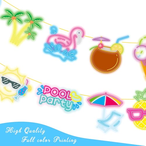 Neon Beach Pool Party Banners - 3PCS Summer Decorations