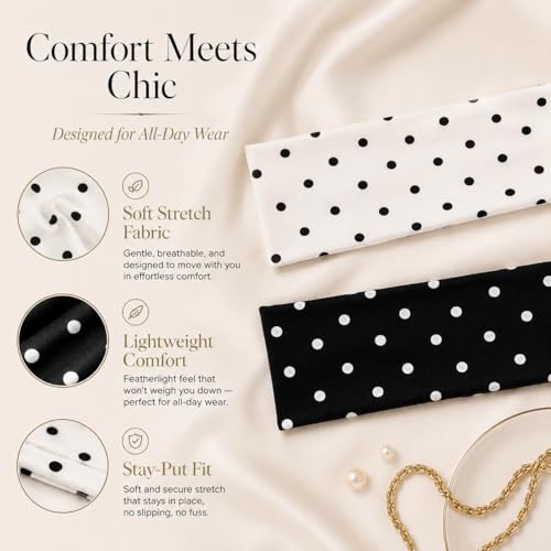 2 Pack Wide Black White Polka Dot Headband for Women