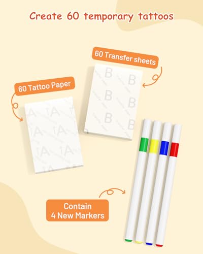 Hello Blink Tattoo Maker Refill Pack – 60 Tattoo & Transfer Papers + 4 Markers