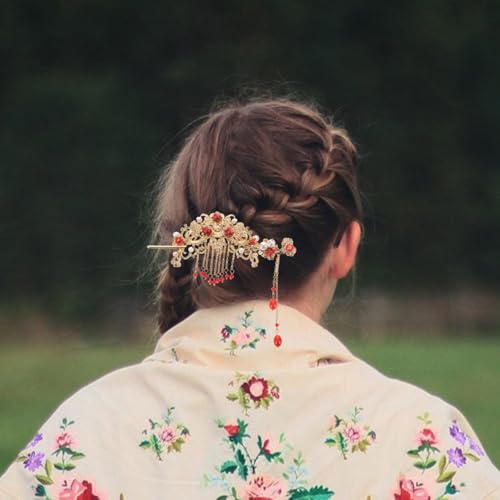 Vintage Chinese Hanfu Hair Clips & Hair Sticks Set for Women, Tassel Flower Design
