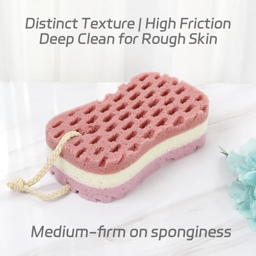 KECUCO Large Soft Exfoliating Bath Loofah Sponge for Women, 3-Pack, Teen/Adult