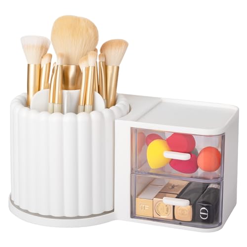 360 Rotating Makeup Brush Holder Organizer with 7 Removable Dividers