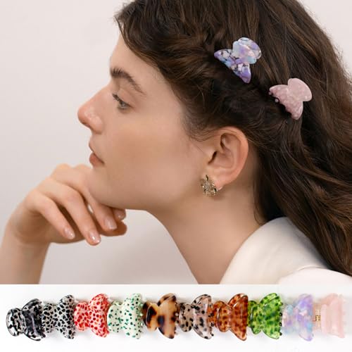 Bgffuy 10-Pack Small Acetate Hair Claw Clips - Tortoise Shell & Polka Dot