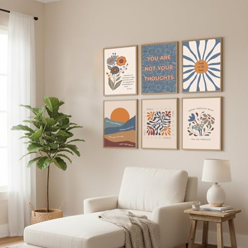Motivational Mental Health Posters - Set of 6 Boho Prints 8x10in