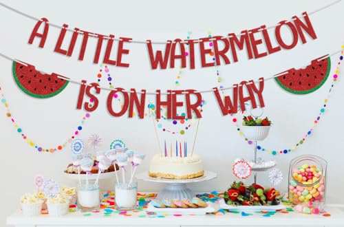 A Little Watermelon Is on Her Way Banner - Baby Shower & Birthday Party Decoration