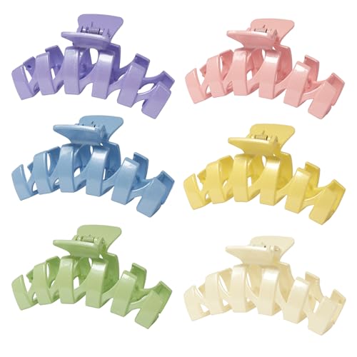 COLLIBEL 4-Inch Large Hair Claw Clips - 6-Piece Non-Slip Pastel Set