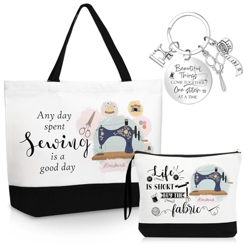 3-Piece Pig Lover Canvas Tote Bag, Makeup Pouch, and Keychain Gift Set