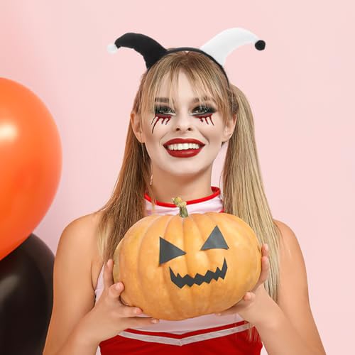 Halloween Clown Headband with Plush Hat - Black & White Costume Accessory