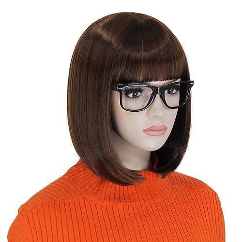 Bopocoko 12" Short Brown Bob Wig with Bangs for Velma Costume