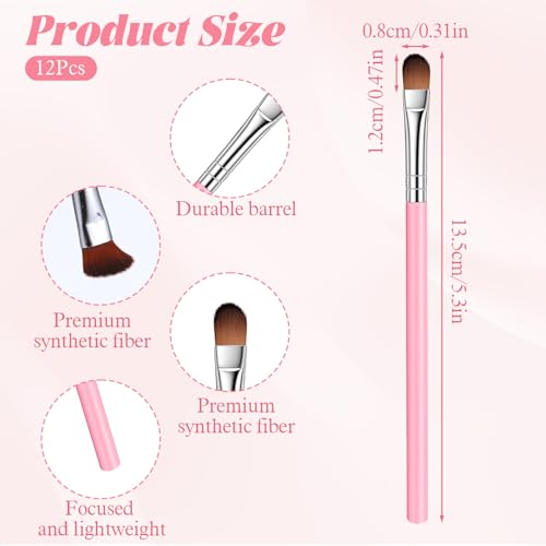 12 Pcs Pink Flat Concealer Brush Set for Eyeshadow & Makeup