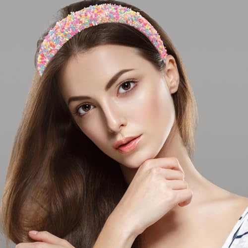 Wide Candy Headbands for Women Girls - Padded Donut & Rainbow Hair Accessories