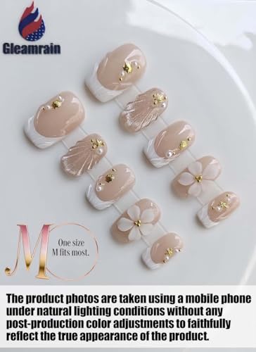 Gleamrain Medium Square Press On Nails 502 - 10Pcs with 3D Flowers