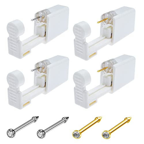 Nose Piercing Kit - 4 Pack Self-Piercing Gun with Hypoallergenic Studs