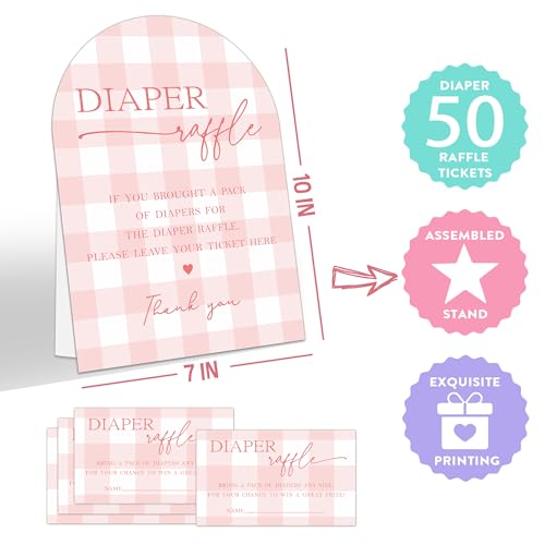 Light Pink Diaper Raffle Tickets & Sign Set for Baby Shower