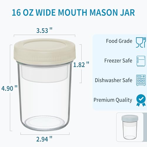 Xyptorix 16 oz Glass Overnight Oats Jars with Airtight Lids - 2 Pack