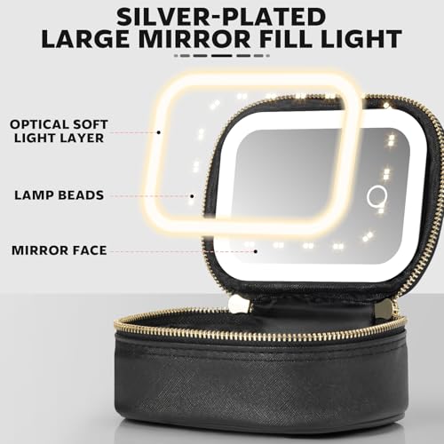 Extrei Gent Mini Makeup Bag with LED Mirror - Portable Black Travel Case