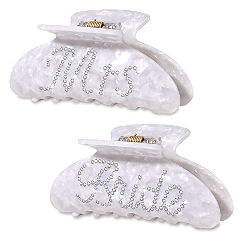 White Bride Mrs Rhinestone Hair Claw Clips for Thick Hair - Bridal Party Favors