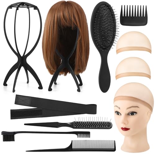 ProSuites 10 Pack Wig Styling & Display Kit with 2 Foldable Wig Stands & 5 Comb Set – Travel & Home Use