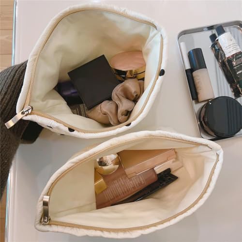 Quilted Cotton Makeup Bag - Portable Travel Toiletry Pouch