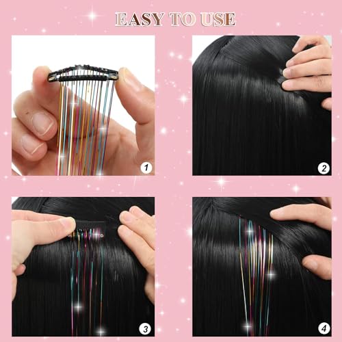 Hair Tinsel Clips 12 Pack Glitter Hair Extensions for Girls Women Kids
