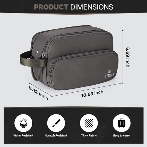 Estour Men's Water-Resistant Travel Toiletry Bag - Mystery Gray, Compact Organizer