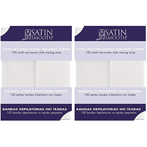Satin Smooth Small Non-Woven Wax Strips 100 Count Pack of 2 for Face & Body – White