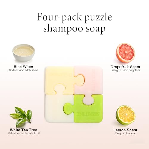 SKIRIFINE Vegan Puzzle Shampoo Bar Set - 4 Scented Solid Bars, 3.5 oz