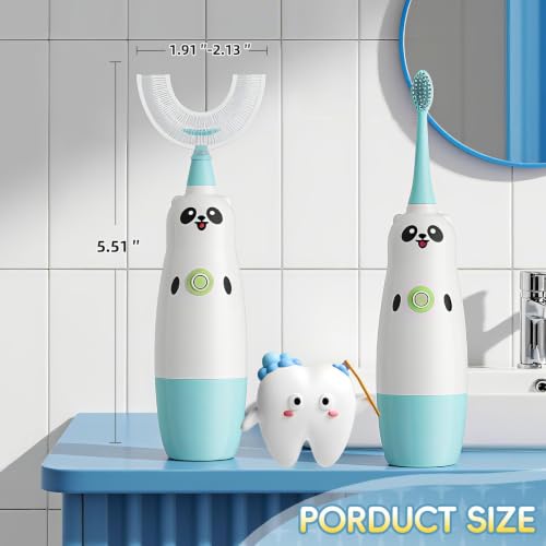 Meqtpomy Kids U-Shaped Electric Toothbrush, Panda Sonic Toothbrush for Ages 8-13