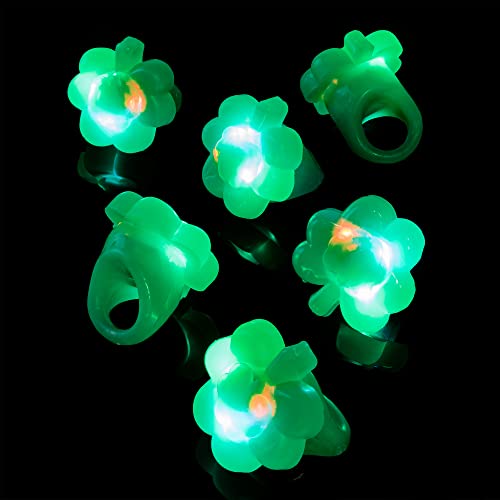 LED Light Up Green Shamrock Rings - St. Patrick's Day Party Favors (18 Pack)