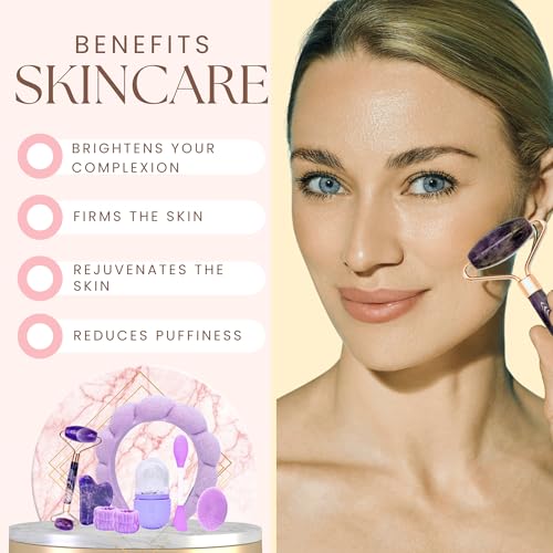 Purple Skincare Tools Set with Jade Roller & Gua Sha - Self Care Kit