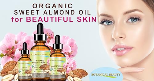Botanical Beauty Organic Sweet Almond Oil - 100% Pure Cold Pressed 2 Fl. oz