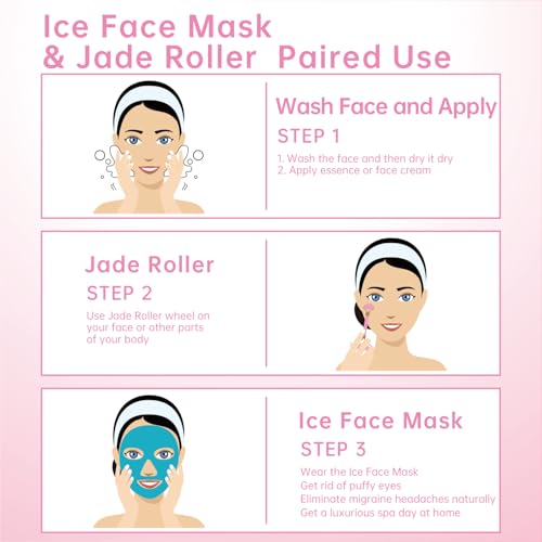 ZNÖCUETÖD Ice Face Mask & Jade Roller Set - Blue & Pink