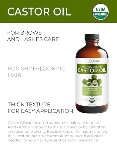 Velona USDA Organic Cold Pressed Castor Oil - 16 fl oz Pump