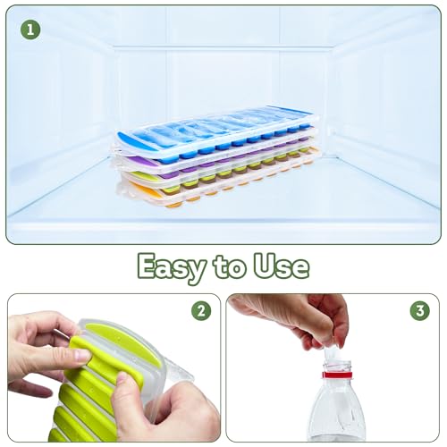 Silicone Ice Cube Tray Set of 4 - BPA-Free, Stackable & Quick Release