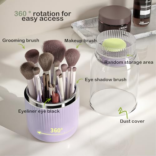Purple 360° Rotating Makeup Brush Organizer with Drying & Cleaning Function - Iilnlaty