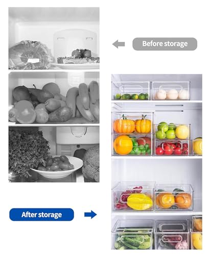 5 Pack Stackable Refrigerator Organizer Bins with Handles - Clear Plastic Storage Containers