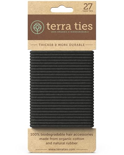 Black Biodegradable Elastic Hair Ties for Women & Men - No Crease Ponytail Holders, 27 Count