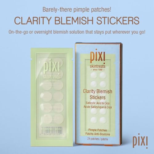 Pixi Clarity Blemish Stickers | Salicylic Acid Pimple Patches for All Skin Types | Gentle Translucent Spot Treatment | 24 Count