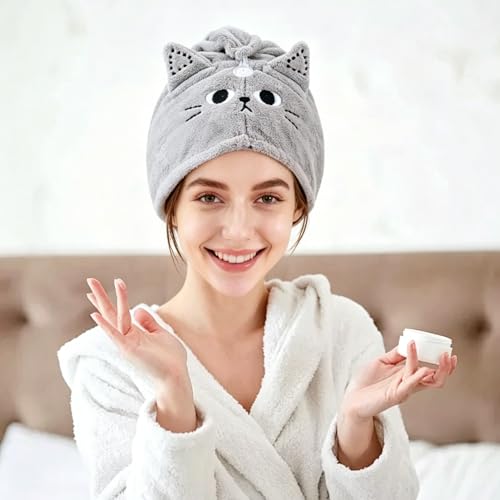 2 Pack Cat Microfiber Hair Towel Wrap - Super Absorbent Hair Turban