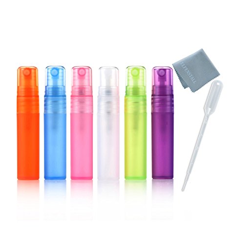 Elfenstall 6-Pack Refillable 5ml Matte Plastic Perfume Spray Bottles with Pipette & Cloth