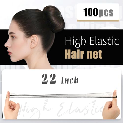 Smilco Black Hair Net 100 Pcs 22 Inch Elastic Mesh for Food Service & Wig