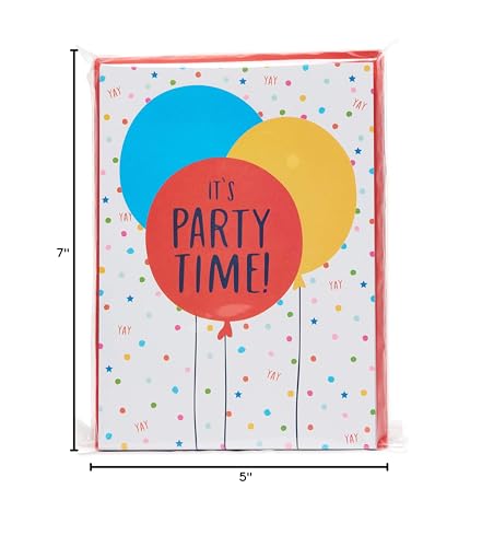 Colorful Balloon Party Invitations - 25 Count with Envelopes