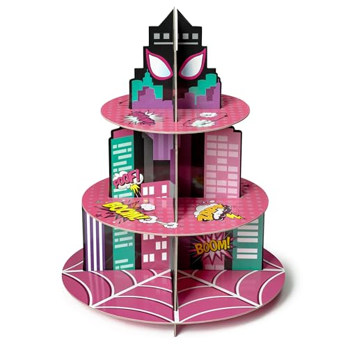 Pink Spider Cupcake Stand - 3 Tier Cardboard Dessert Holder for Parties