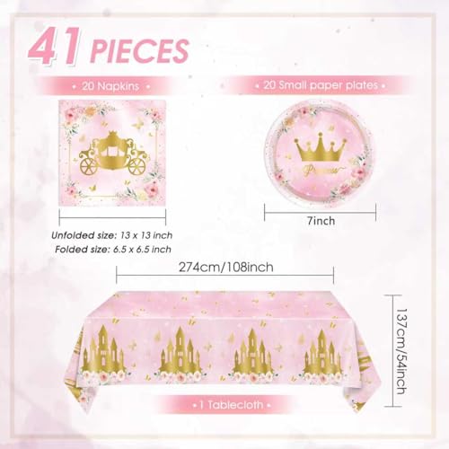 41PCS Princess Birthday Party Supplies Set - Pink Floral Tableware