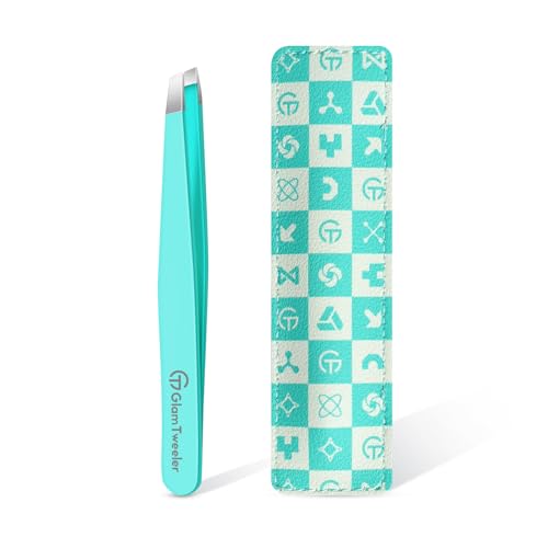 GlamTweeler Professional Slant Tip Eyebrow Tweezers with Leather Case