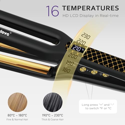 Janelove Titanium Flat Iron Hair Straightener with Negative Ions, LCD Display, 4X 0.5'' Plates