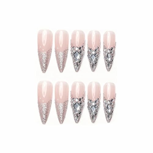 MISUD Long Stiletto Press-On Nails Nude with Bling Glitter 24 pcs - Model 05006-01Nude