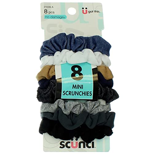 Scunci Mini Scrunchies - 8 Count Ouchless Denim Hair Elastics