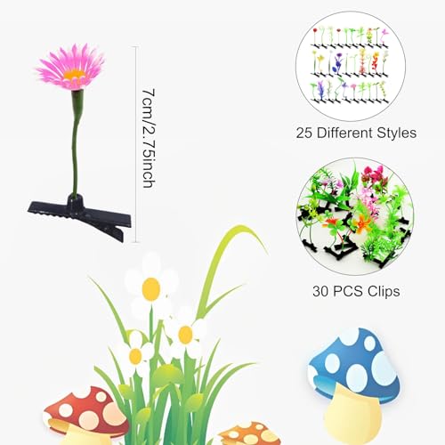 30 Pcs Plant Hair Clips Set - Colorful Bean Sprout & Flower Pins