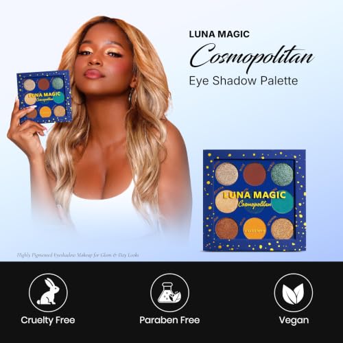 LUNA MAGIC Cosmopolitan Eyeshadow Palette - 9 Pigmented Matte & Shimmer Shades for Deep to Light Skin Tones, Vegan & Cruelty-Free